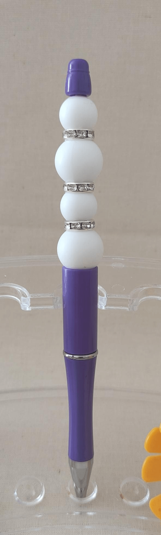 Stylo perle silicone violet perles blanches