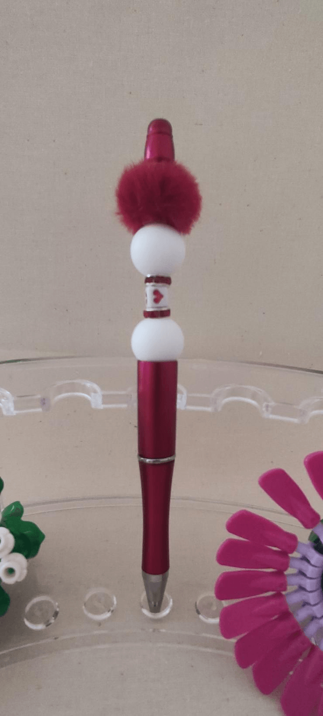 Stylo perle silicone rouge et blanc
