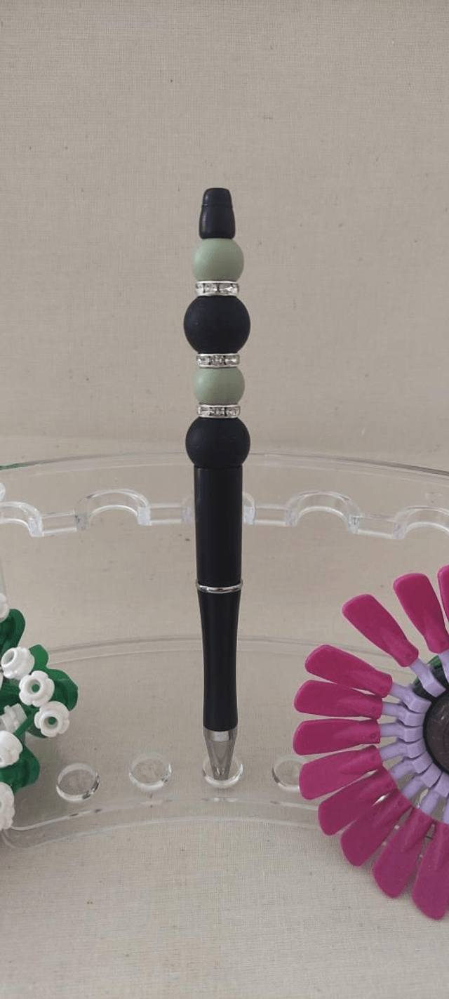 Stylo perle silicone noir et vert 