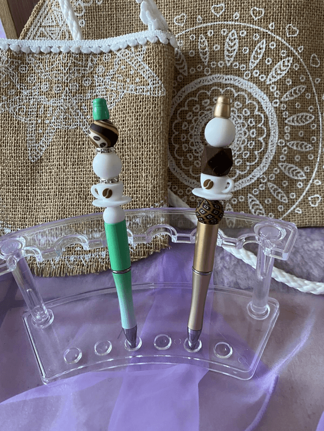 Stylo perle silicone café doré 